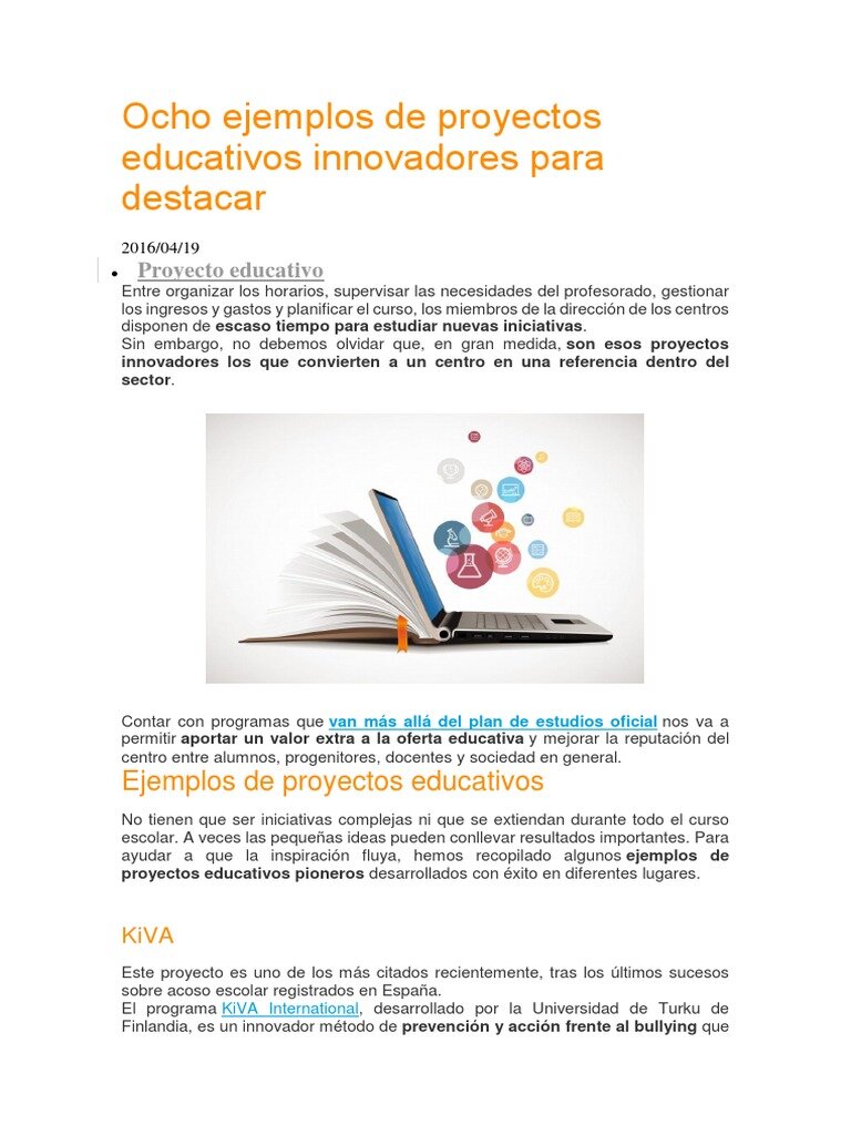 ¿Cuáles son ejemplos de proyectos de innovación educativa?
