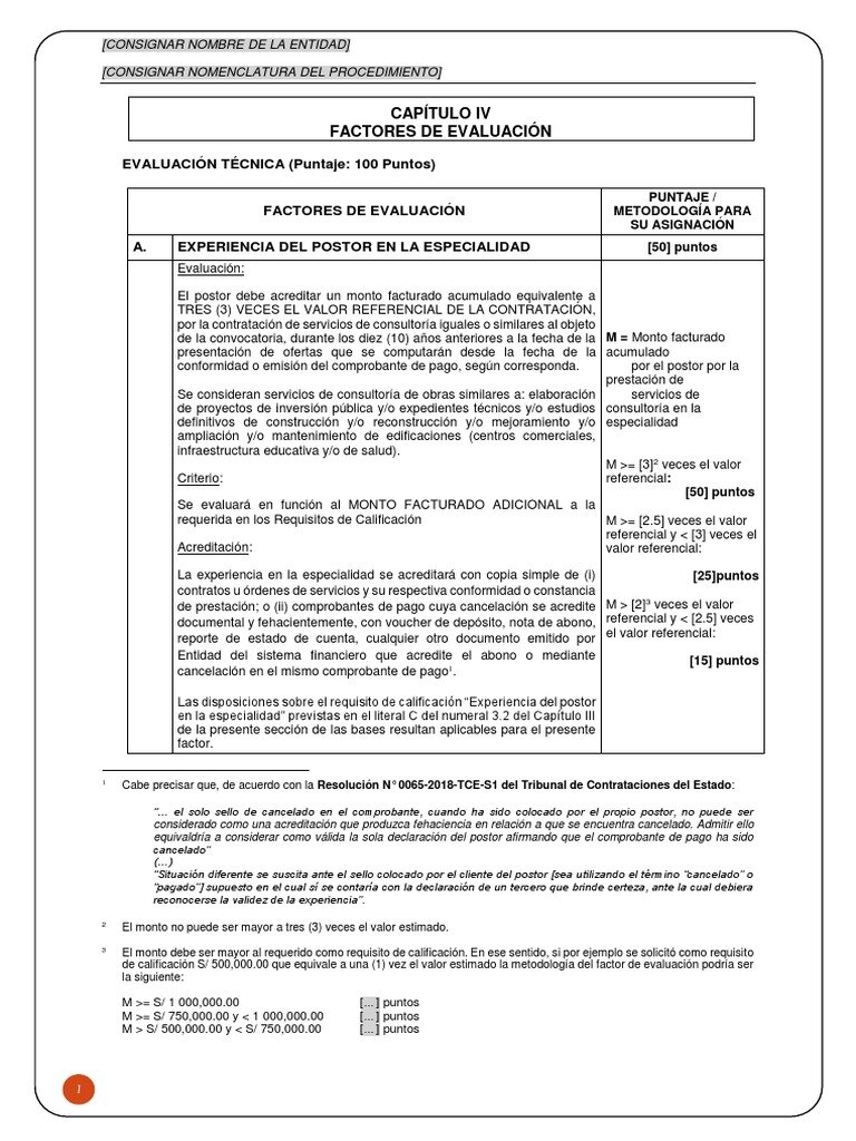 Factores a considerar en la evaluación